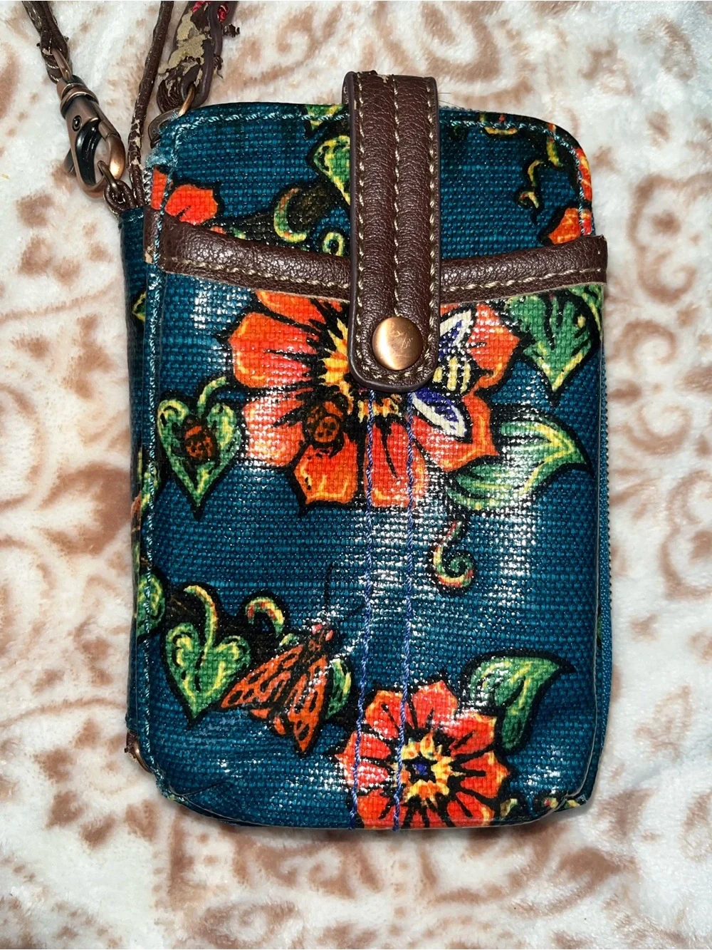 Floral Pattern Cell Phone Pouch - Blue